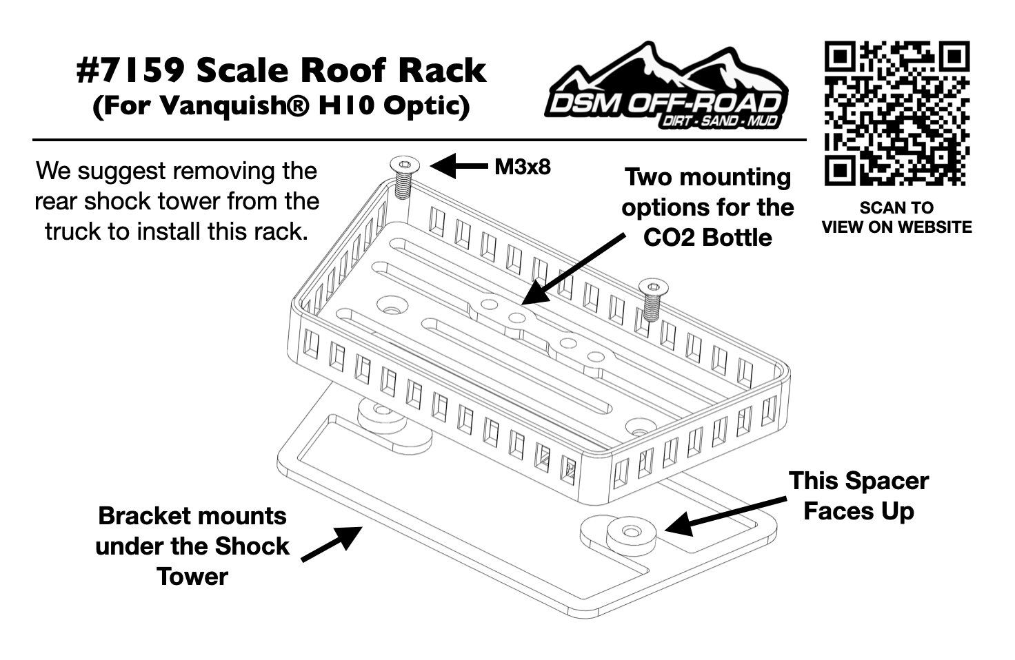 Rear Shock Tower Rack (Fits Vanquish® H10 Optic) (STL)